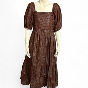 LC Lauren Conrad Chocolate Puff Sleeve Midi Dress